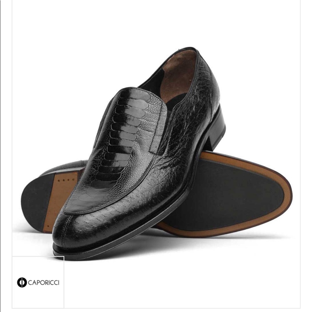 Caporicci 3324 Ostrich & Peccary Loafers Black - Picture 2 of 14